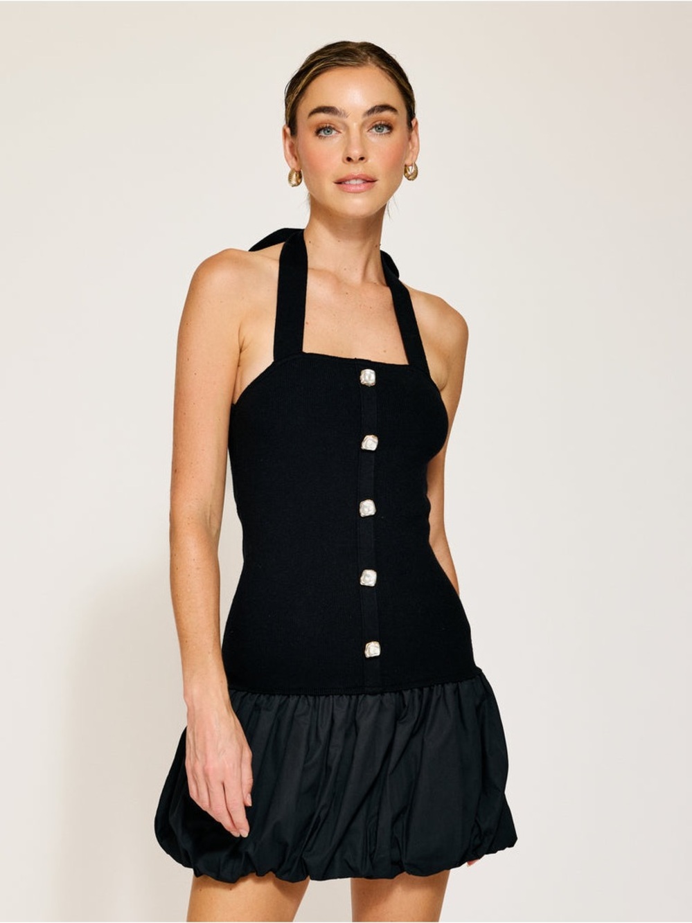 Line & Dot Women's Ramona Mixed-Media Bubble Mini Dress size L NWOT